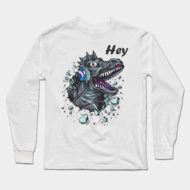 T-rex Dinosaur Saying Hey Long Sleeve T-Shirt by Geovanne96